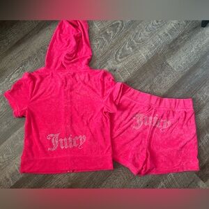 Juicy Couture Bling Terry Tracksuit Hoodie & Shorts Set- Size Medium